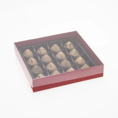 16 Choc Board Box & Clear Lid; Chilli Red